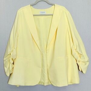 Yellow Skies Are Blue Blazer Open Front Ruched 3/4 Sleeve Lightweight Jacket 2X